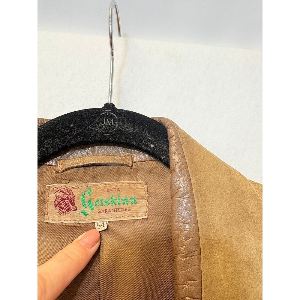 Vintage Akta Getskinn Swedish Suede Leather Chore Jacket Tan Brown Mens 54 L - Picture 3 of 6